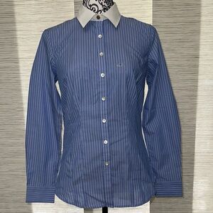 Van Heusen Blue Pinstripe Button-Down Fitted Shirt with White Collar Sz. S